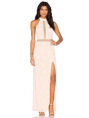 JARLO Women Dress Orange Sleeveless Halter Full-Length Prom Evening Slit Size 12